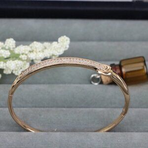 Elegant Rose Gold Bangle with Pave Crystals and Hook Accent, XPBL0445